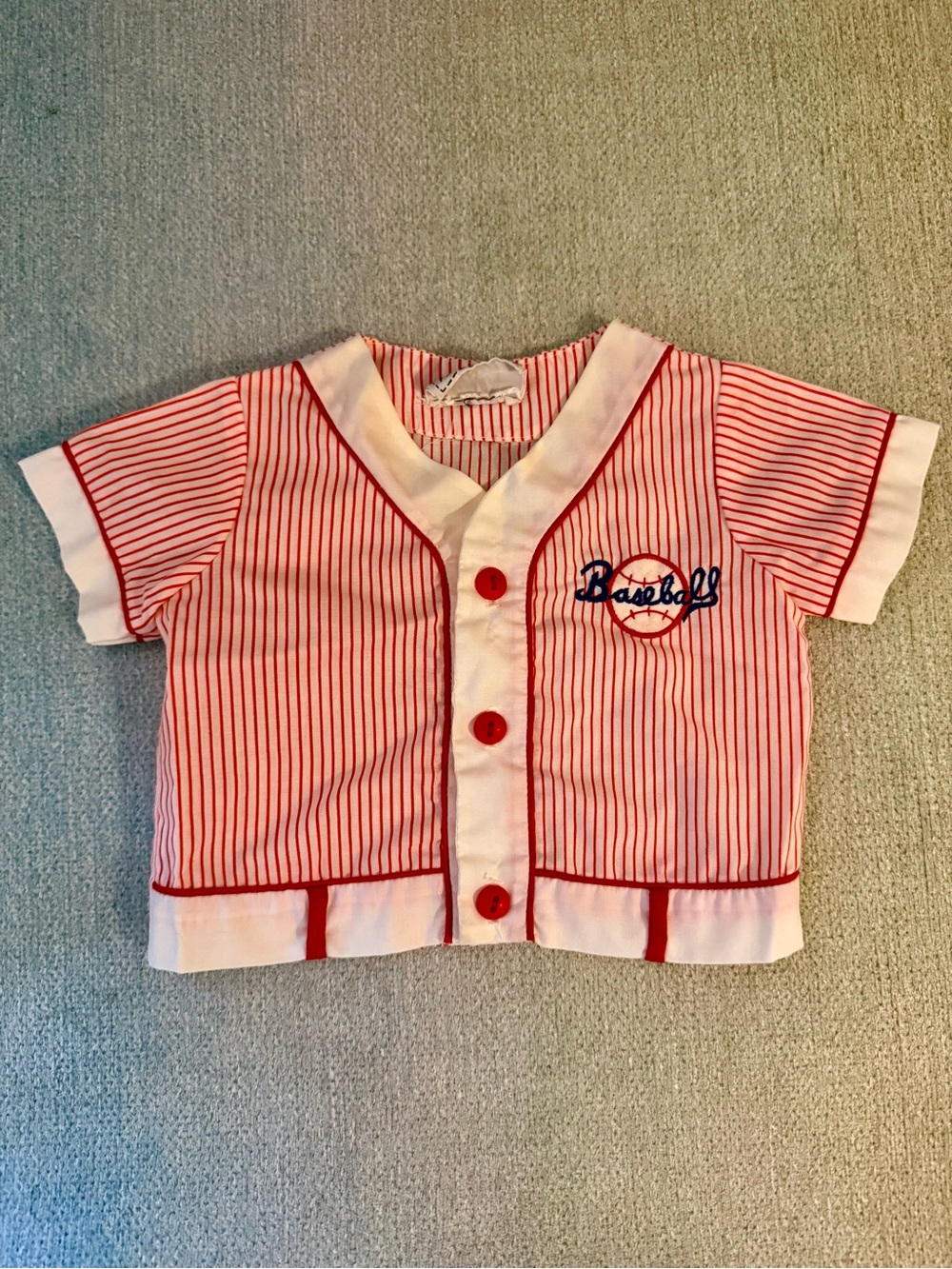 Vintage Baseball Stripe Button-Front Red & White Jersey